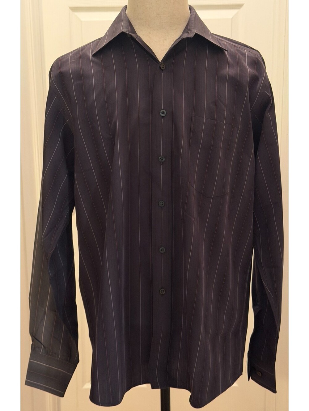 MICHAEL Michael Kors Men's Dress Shirt Lg. 16.5 36/37 Black Pinstripe LS Button